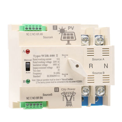 LÄRM-Schiene 2P 63A AC220V PV Solardruckluftanlasserdoppelenergie-automatischer Übergangsschalter